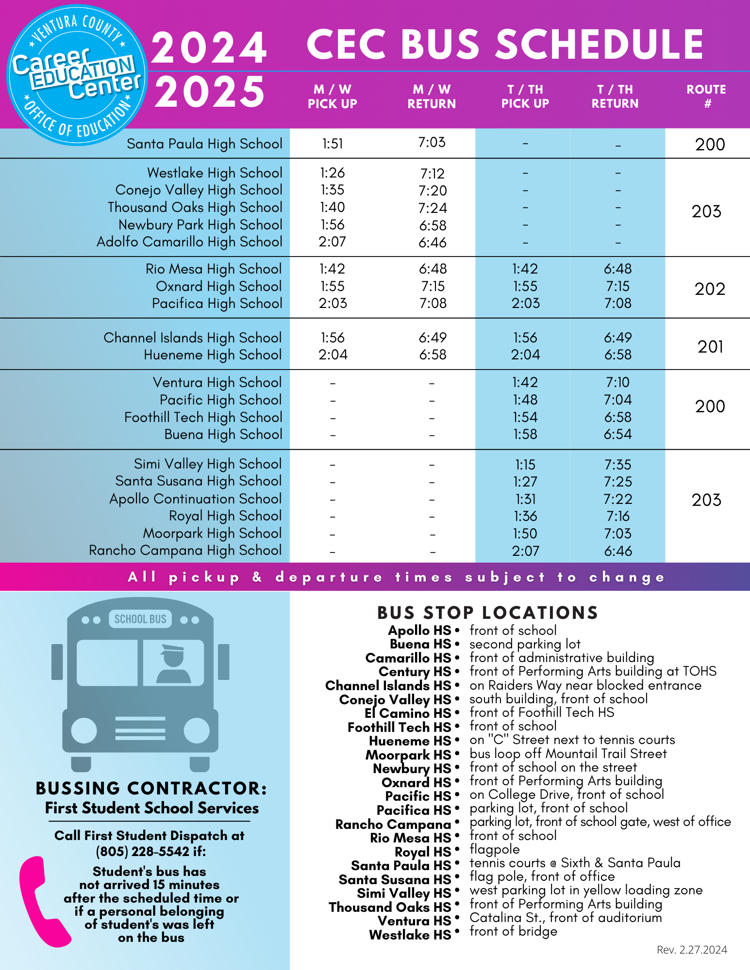Ventura County Office of Education > Career Education > Career Education Center > Career Education: High School > Bus Schedule ventura-county-office-of-education-career-education-career-education-center-career-education-high-school-bus-schedule
